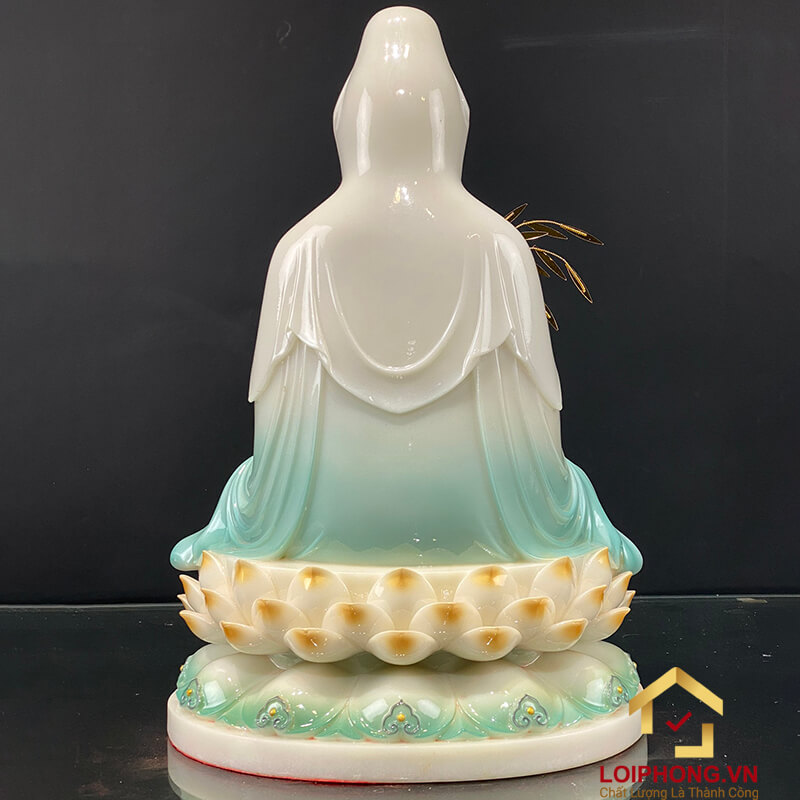 Tượng Phật Quan Âm Ngồi Đài Sen Bằng Bột Đá Sơn Xanh Cao Cấp cao từ 30 - 65cm