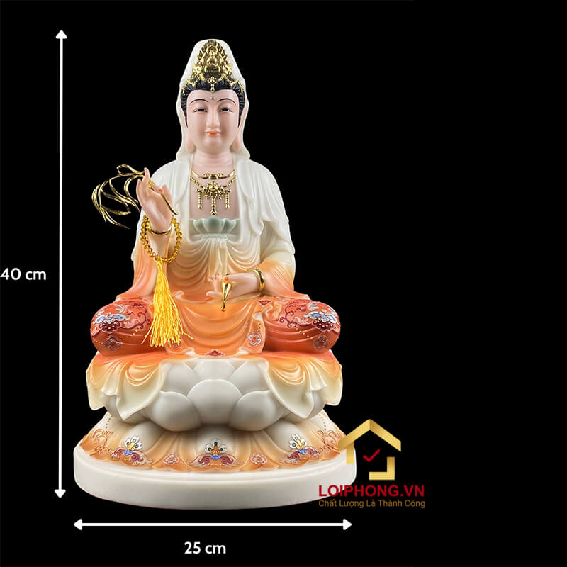 Tượng Phật Quan Âm Ngồi Đài Sen Bằng Bột Trắng Cao Cấp cao từ 30 - 48cm