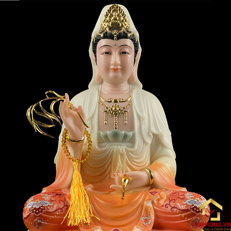 Tượng Phật Quan Âm Ngồi Đài Sen Bằng Bột Trắng Cao Cấp cao từ 30 - 48cm