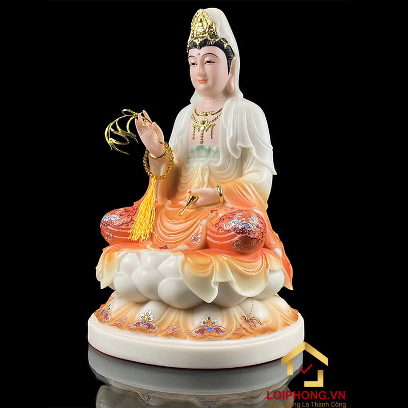 Tượng Phật Quan Âm Ngồi Đài Sen Bằng Bột Trắng Cao Cấp cao từ 30 - 48cm