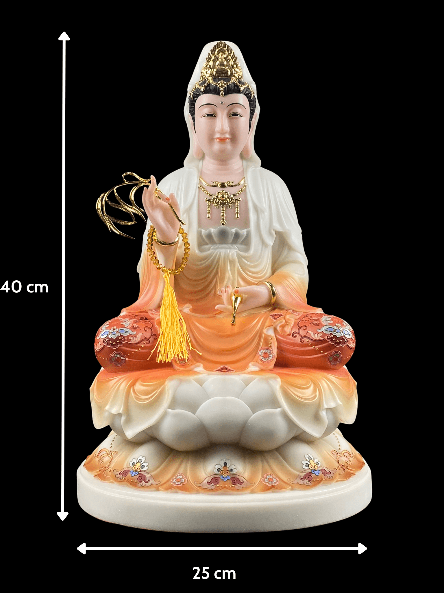 Tượng Phật Quan Âm Ngồi Đài Sen Bằng Bột Trắng Cao Cấp cao từ 30 - 48cm