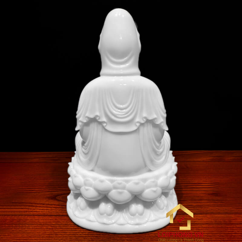 Tượng Phật Quan Âm Ngồi Đài Sen Bằng Bột Đá Trắng Cao Cấp Cao từ 30 - 90cm