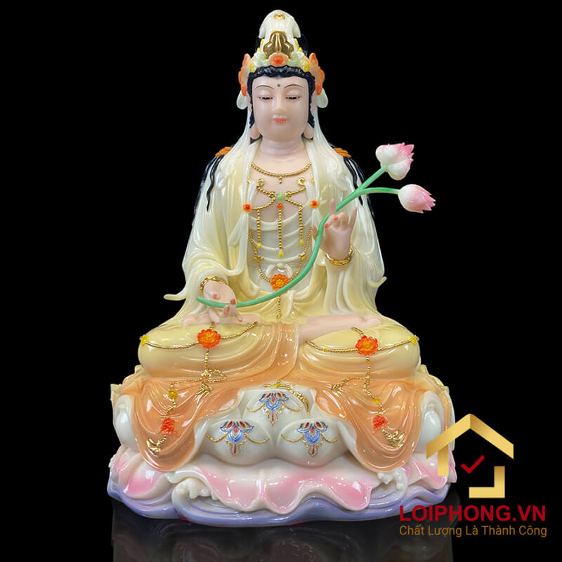 Tượng phật Tây Phương Tam Thánh trắng hồng ngồi đế non nước cao 30 – 40 – 48 cm