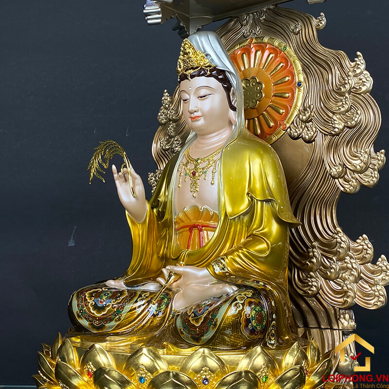 Tượng phật Tây Phương Tam Thánh bằng đồng có lọng che cao 58 cm - 72 cm