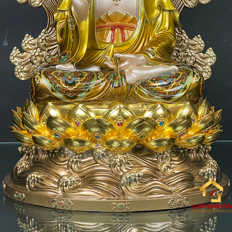 Tượng phật Tây Phương Tam Thánh bằng đồng có lọng che cao 58 cm - 72 cm
