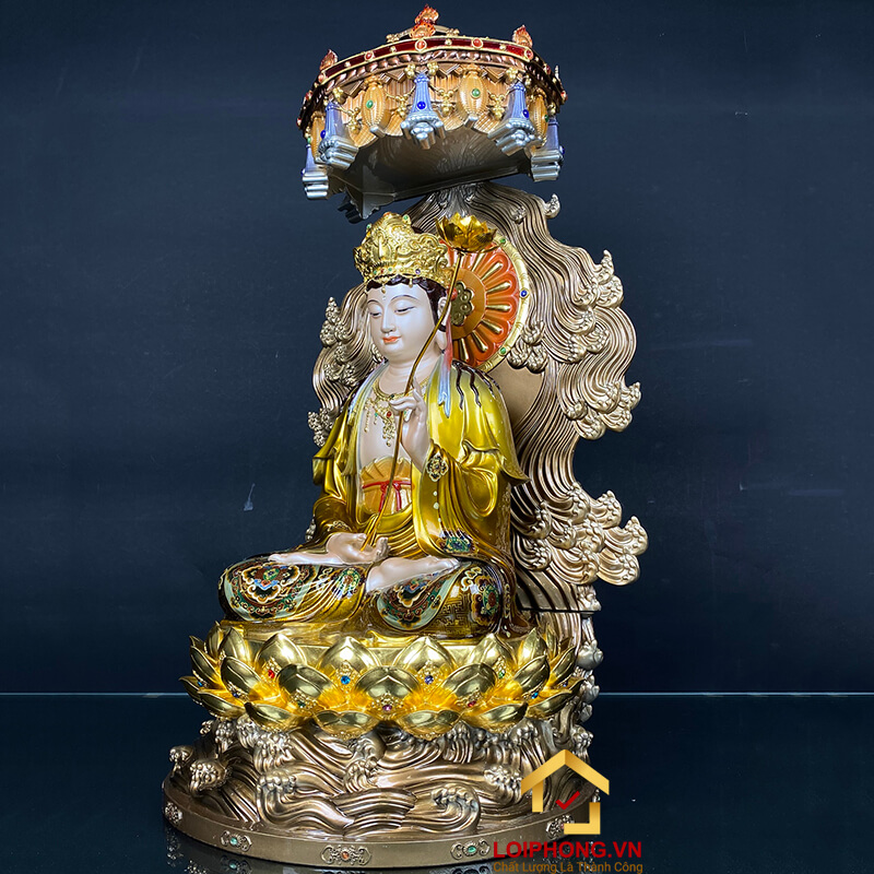 Tượng phật Tây Phương Tam Thánh bằng đồng có lọng che cao 58 cm - 72 cm