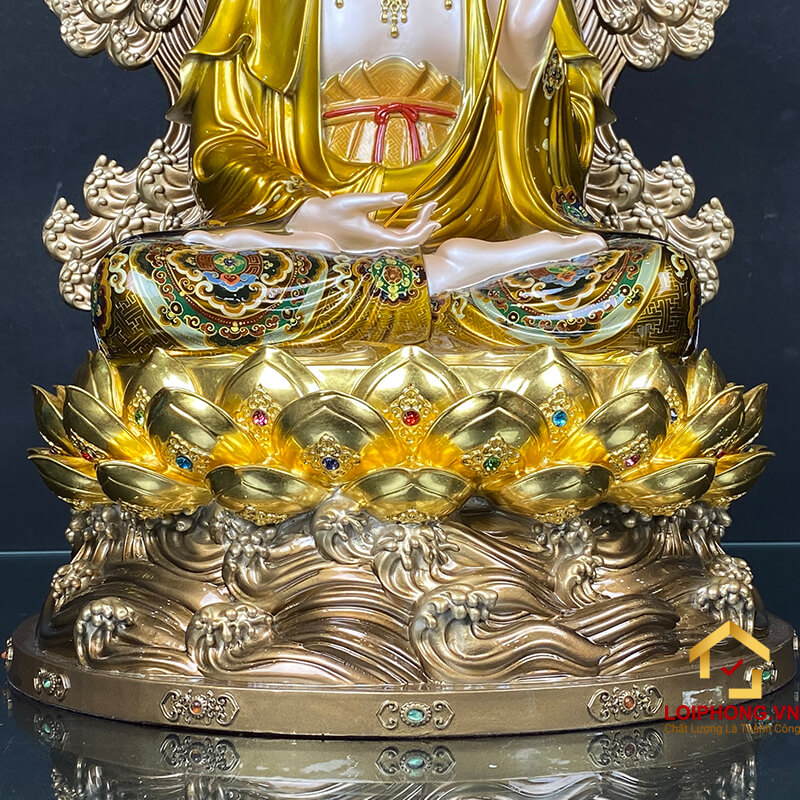 Tượng phật Tây Phương Tam Thánh bằng đồng có lọng che cao 58 cm - 72 cm