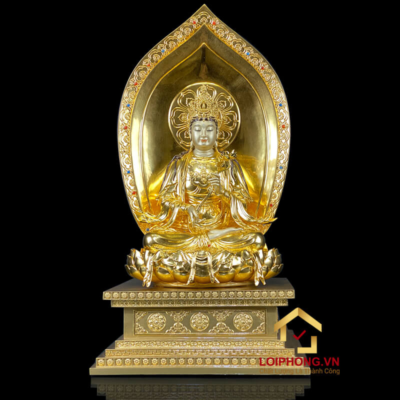 Tượng Phật Tây Phương Tam Thánh Ngồi Đế Kim Cang Bằng Đồng Đài Loan Dát Vàng cao 40-48-70cm