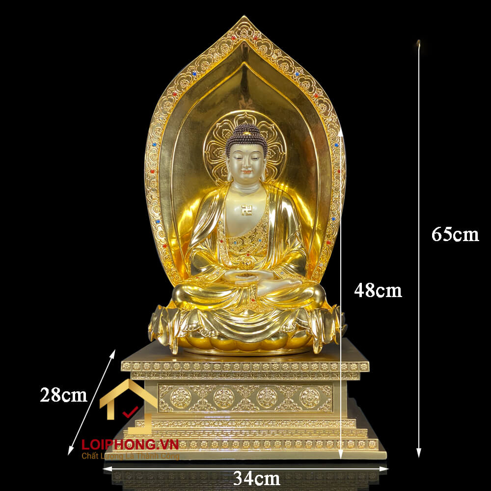 Tượng Phật Tây Phương Tam Thánh Ngồi Đế Kim Cang Bằng Đồng Đài Loan Dát Vàng cao 40-48-70cm