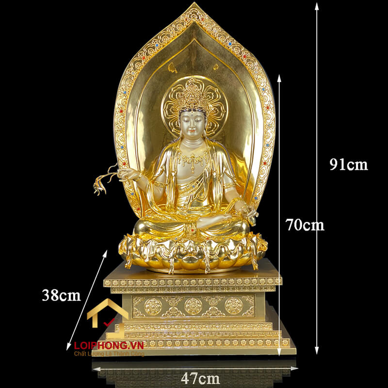 Tượng Phật Tây Phương Tam Thánh Ngồi Đế Kim Cang Bằng Đồng Đài Loan Dát Vàng cao 40-48-70cm