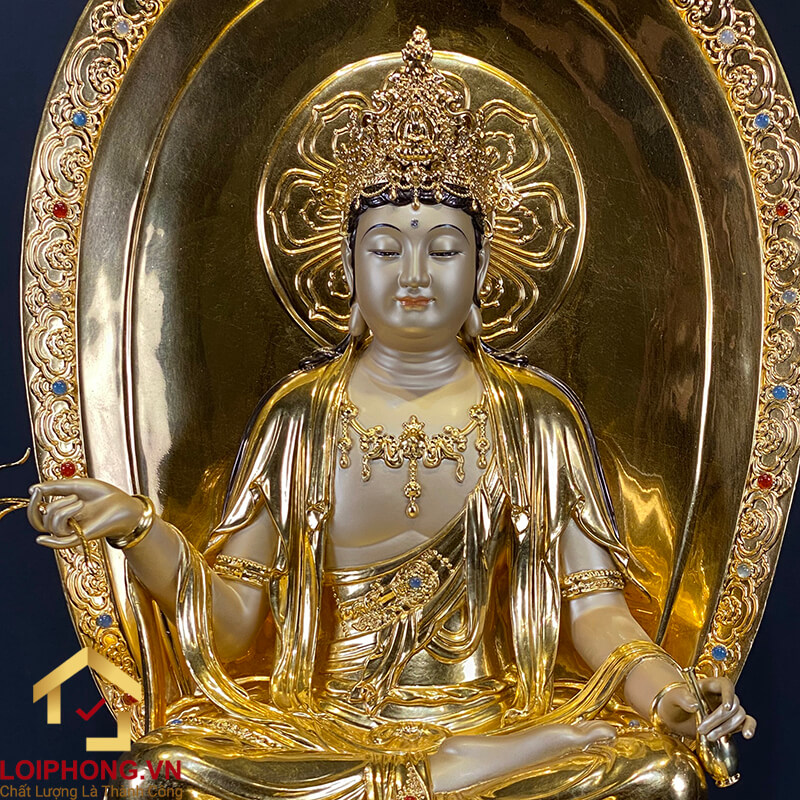 Tượng Phật Tây Phương Tam Thánh Ngồi Đế Kim Cang Bằng Đồng Đài Loan Dát Vàng cao 40-48-70cm