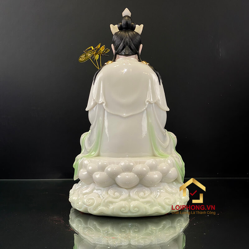 Tượng phật Tây Phương Tam Thánh Bằng Bột Đá Cẩm Thạch Thiên Thanh Viền Vàng cao 30-40-48cm