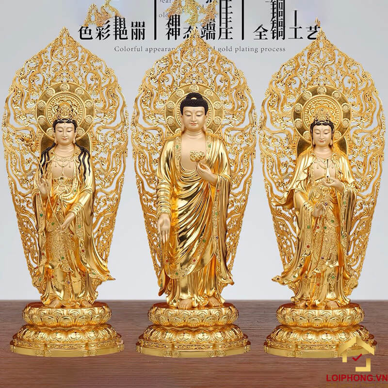 Tượng Phật Tây Phương Tam Thánh Đứng Đài Sen Bằng Đồng Đài Loan