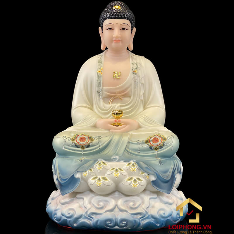 Tượng Phật Tây Phương Tam Thánh Ngồi Đế Mây Bằng Bột Đá Sơn Xanh Cao Cấp cao từ 30 – 48cm