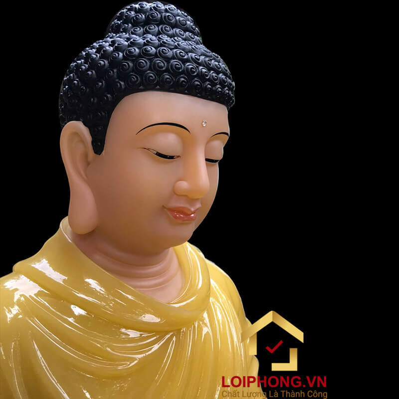 Tượng phật Thích Ca ngồi đài sen đế 8 cạnh viền vàng cao 91 cm