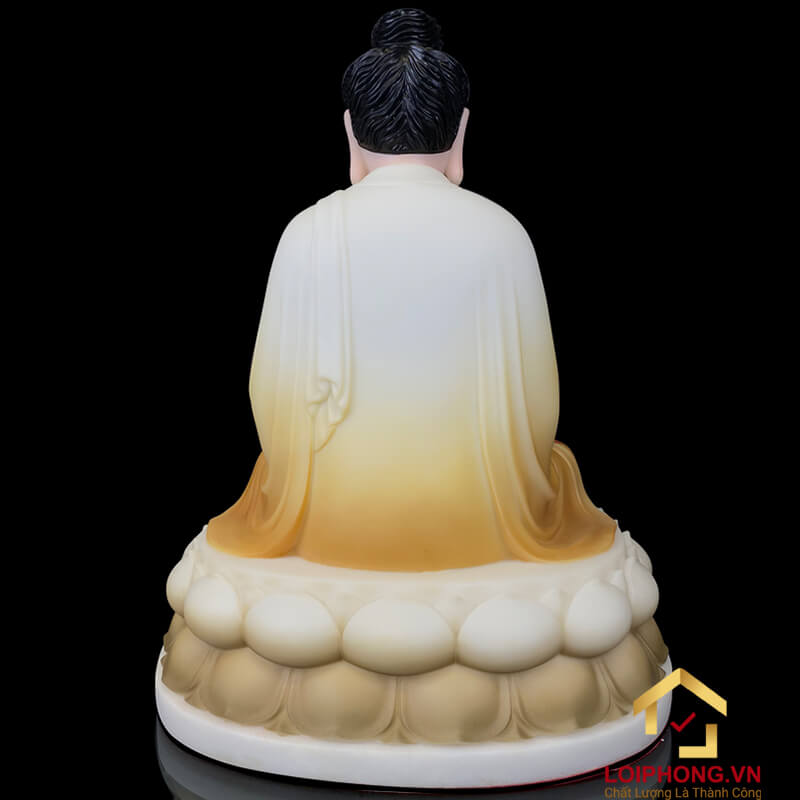 Tượng Phật Thích Ca Ngồi Đế Hoa Sen Vẽ Hoa Bằng Bột Đá Sơn Cao 40cm, 48cm