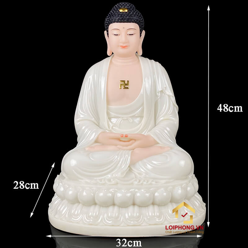 Tượng Phật Thích Ca Ngồi Đế Hoa Sen Bằng Bột Đá Cao 20 – 48 cm
