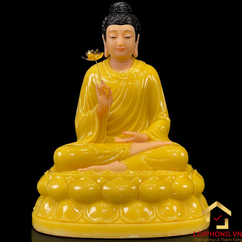 Tượng Phật Thích Ca Ngồi Đế Hoa Sen Bằng Bột Đá Thạch Anh Cao 40cm, 48cm
