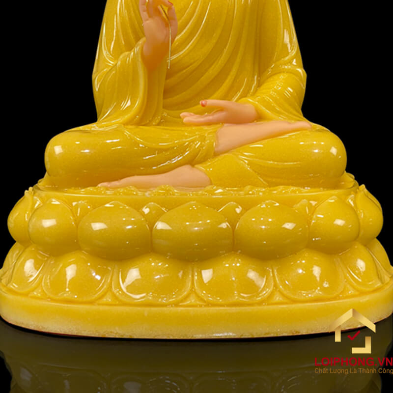 Tượng Phật Thích Ca Ngồi Đế Hoa Sen Bằng Bột Đá Thạch Anh Cao 40cm, 48cm