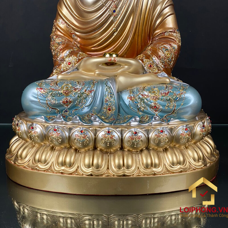 Tượng Phật Thích Ca Tĩnh Tâm Ngồi Đế Hoa Sen Bằng Đồng Sơn Xanh Cao 40cm, 50cm