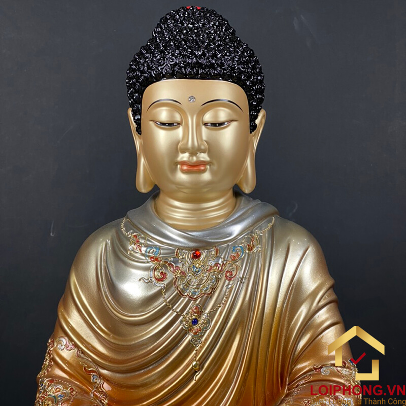 Tượng Phật Thích Ca Tĩnh Tâm Ngồi Đế Hoa Sen Bằng Đồng Sơn Xanh Cao 40cm, 50cm