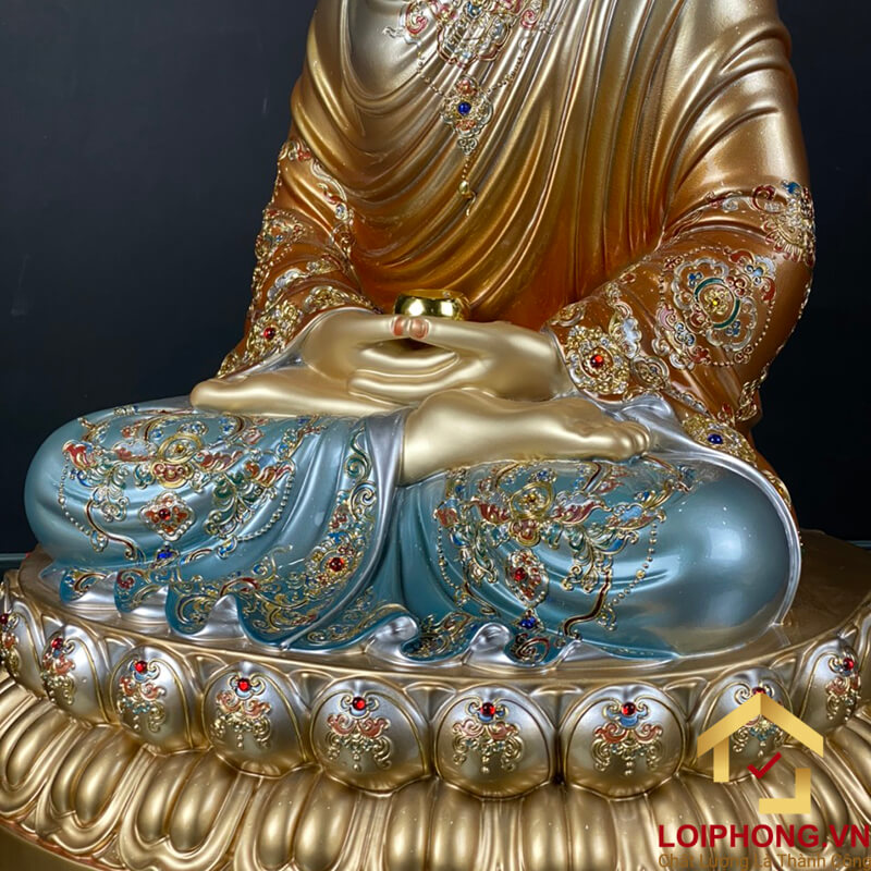 Tượng Phật Thích Ca Tĩnh Tâm Ngồi Đế Hoa Sen Bằng Đồng Sơn Xanh Cao 40cm, 50cm