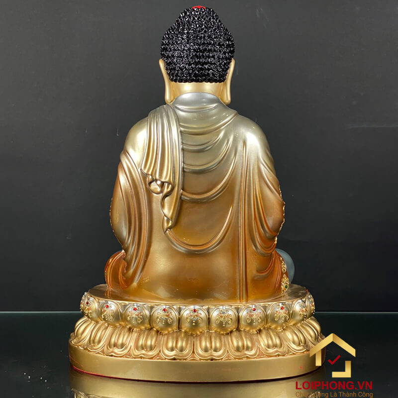 Tượng Phật Thích Ca Tĩnh Tâm Ngồi Đế Hoa Sen Bằng Đồng Sơn Xanh Cao 40cm, 50cm