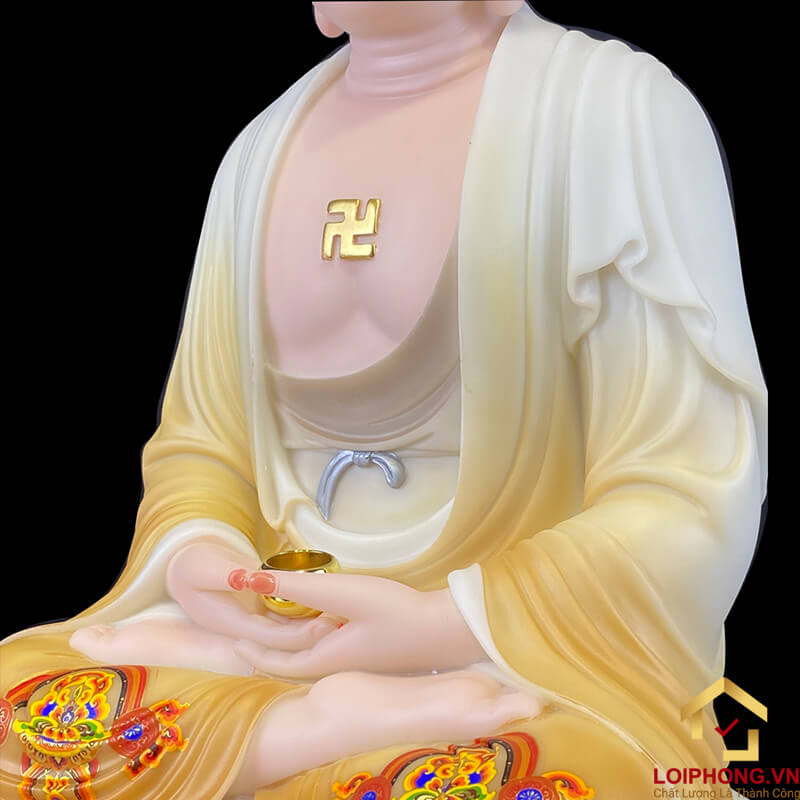 Tượng Phật Thích Ca Ngồi Đế Hoa Sen Bằng Bột Đá Sơn Vẽ Hoa Cao 30 - 48cm