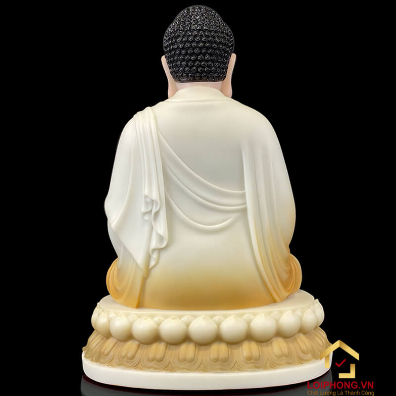 Tượng Phật Thích Ca Ngồi Đế Hoa Sen Bằng Bột Đá Sơn Vẽ Hoa Cao 30 - 48cm