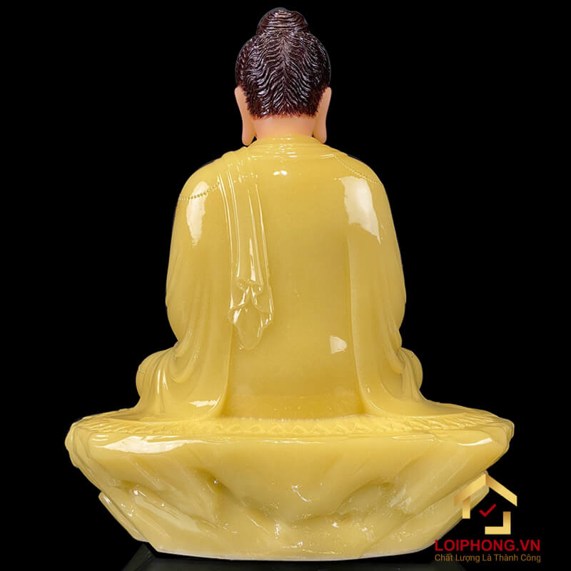 Tượng Phật Thích Ca Thành Đạo Ngồi Tĩnh Tâm Bằng Bột Đá Thạch Anh Viền Vàng Cao 48cm, 90cm