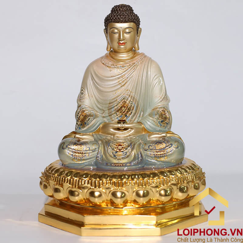 Tượng phật Thích Ca ngồi bằng đồng sơn bạc cao  48 – 68 – 88 – 108 cm