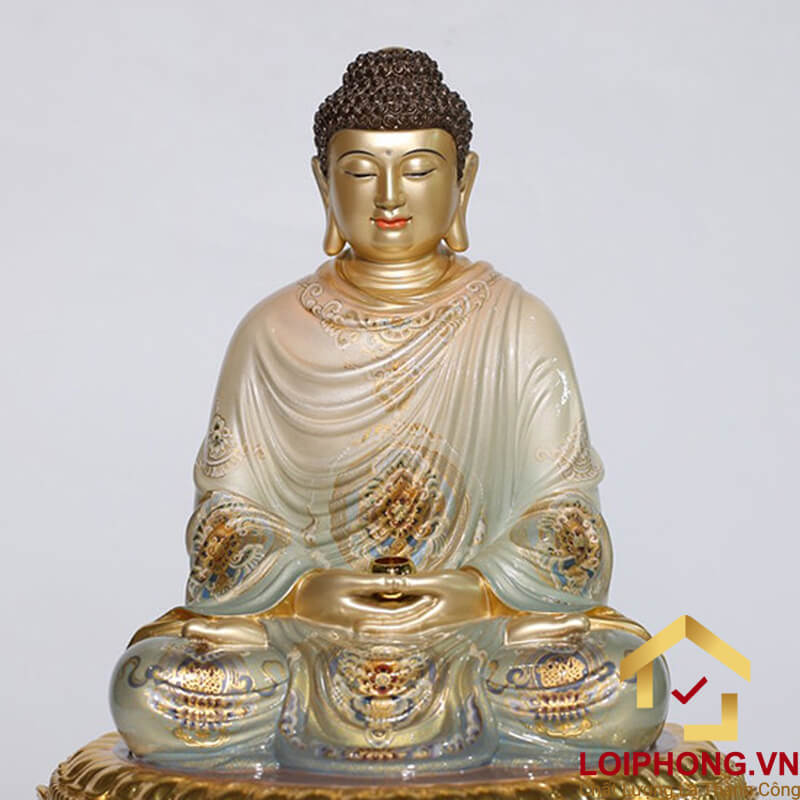 Tượng phật Thích Ca ngồi bằng đồng sơn bạc cao  48 – 68 – 88 – 108 cm