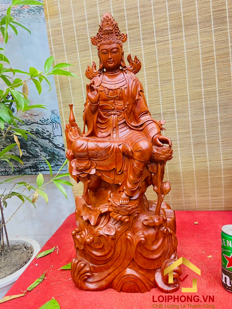 Tượng Phật Quan Âm tự tại kích thước 69x28x16 cm