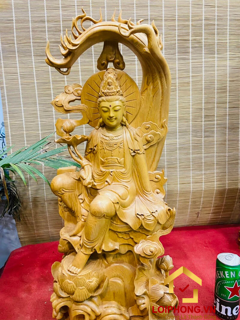 Tượng Phật Quan Âm tự tại kích thước 70x27x16 cm