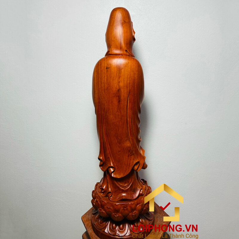 Tượng Phật Quan Âm đứng đài sen kích thước 80x25x23 cm