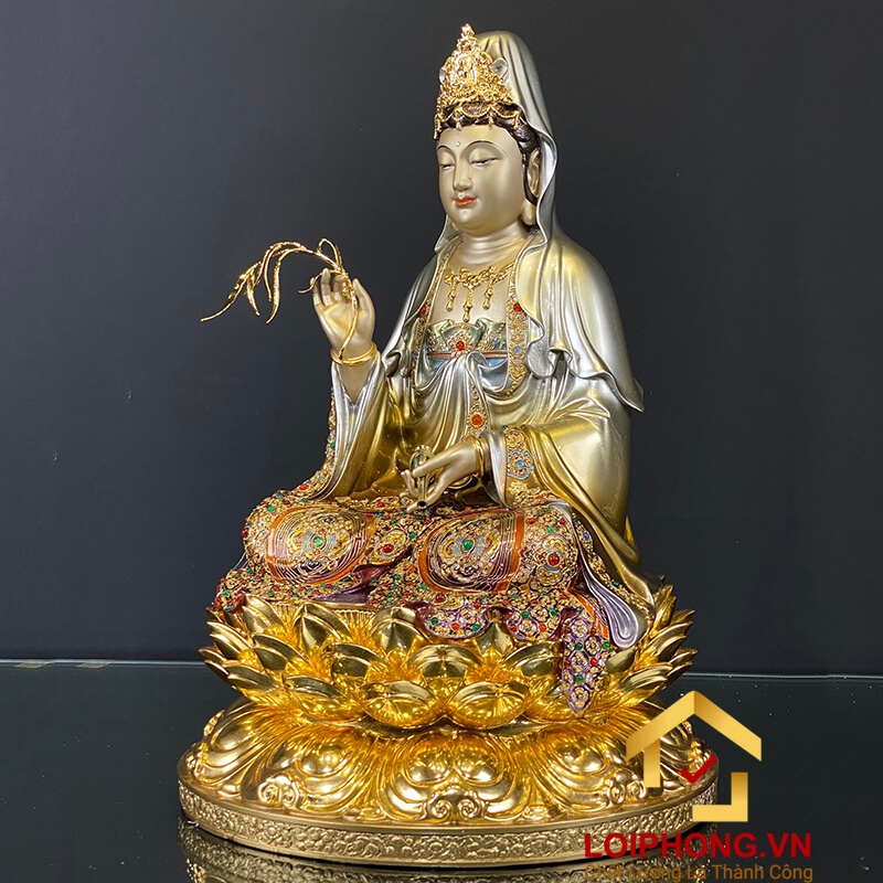 Tượng Phật Quan Âm bằng đồng ngồi đài sen ấn bảo cao 30 – 40 – 48 – 60 cm