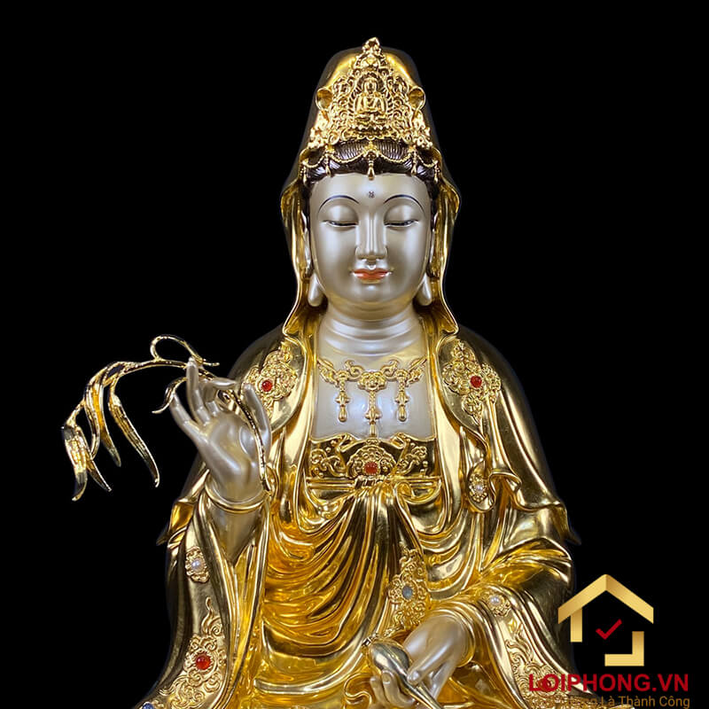 Tượng Phật Quan Âm bằng đồng dát vàng cao 30 – 40 – 48 – 60 cm