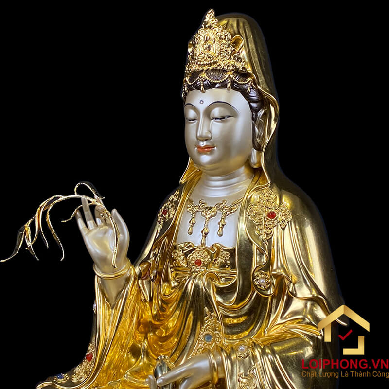 Tượng Phật Quan Âm bằng đồng dát vàng cao 30 – 40 – 48 – 60 cm