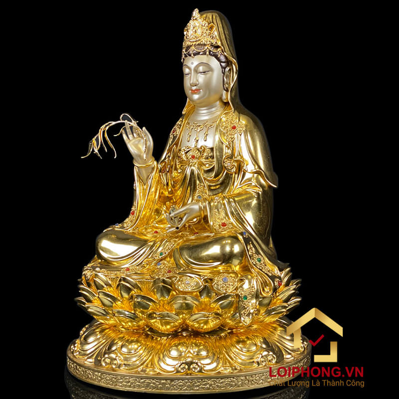 Tượng Phật Quan Âm bằng đồng dát vàng cao 30 – 40 – 48 – 60 cm