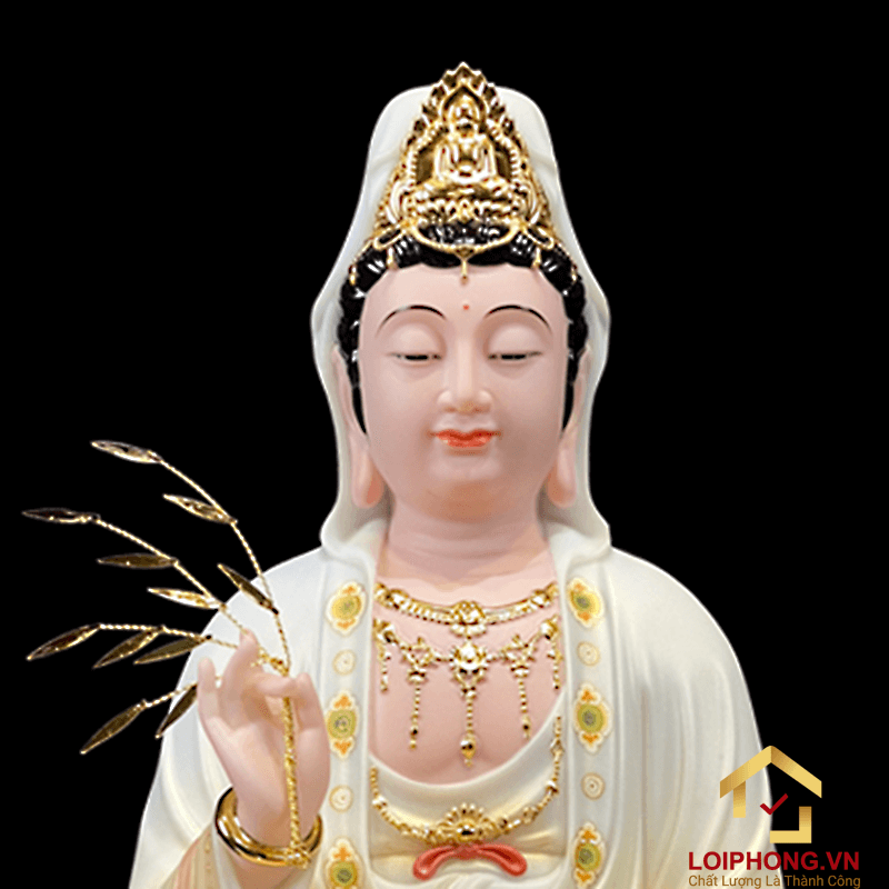 Tượng Phật Quan Âm bằng bột đá sơn phú quý cao 48 cm