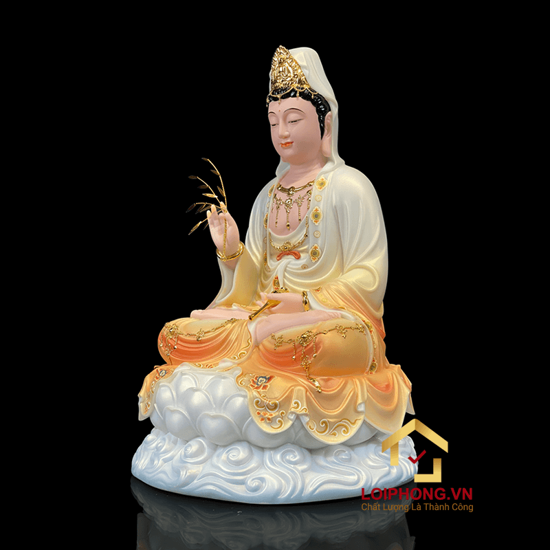 Tượng Phật Quan Âm bằng bột đá sơn phú quý cao 48 cm