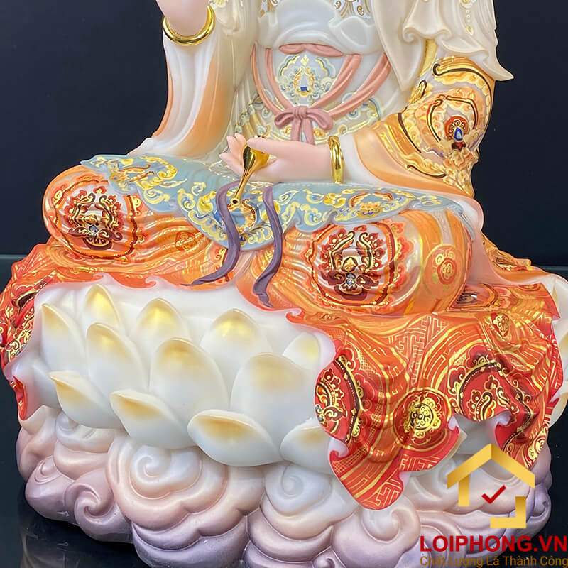 Tượng Phật Quan Âm bằng bột đá sơn phú quý vẽ hoa cao 40-105 cm