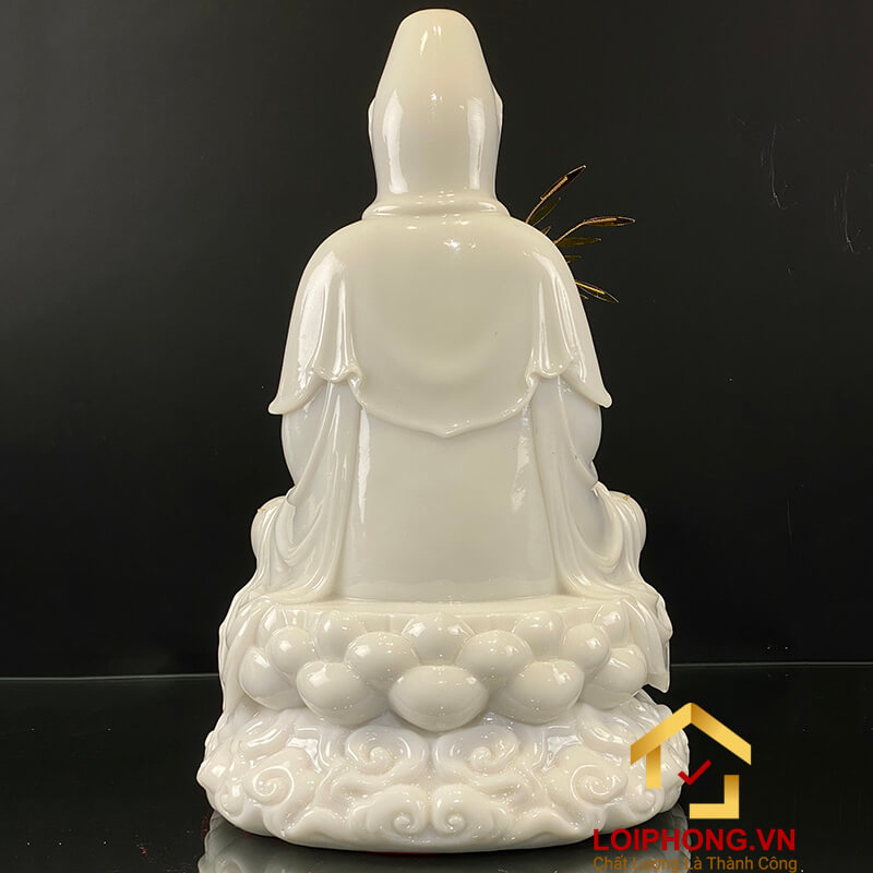 Tượng Phật Quan Âm bằng bột đá trắng viền vàng cao 30, 40, 48 cm