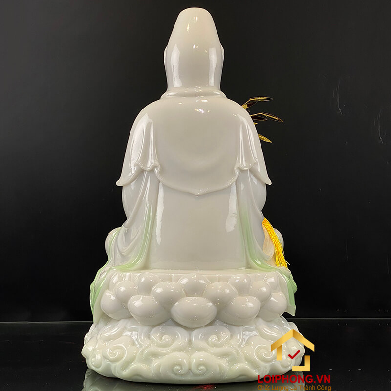 Tượng Phật Quan Âm bằng bột đá cảm thạch thiên thanh cao 30, 40, 48 cm