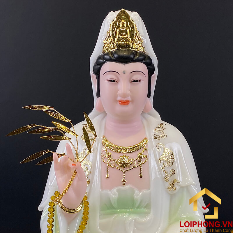 Tượng Phật Quan Âm bằng bột đá cảm thạch thiên thanh cao 30, 40, 48 cm