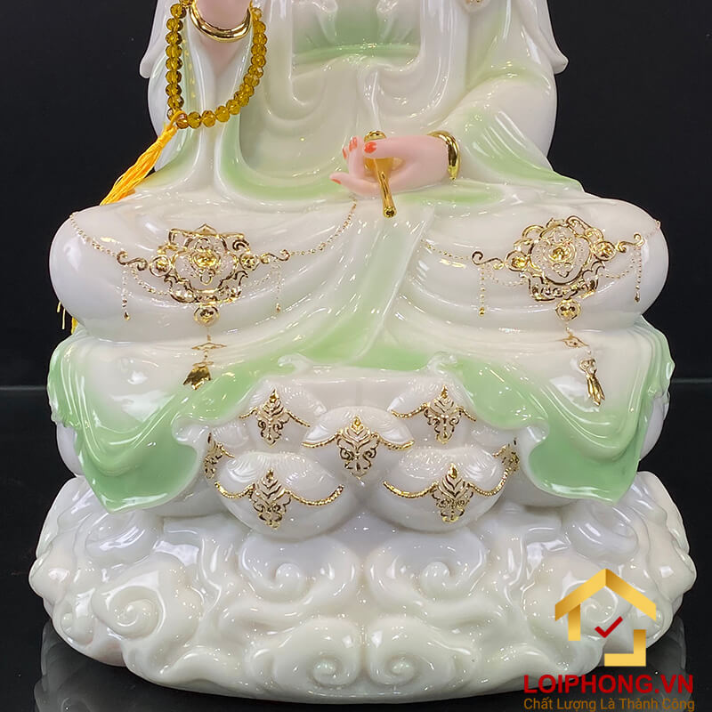 Tượng Phật Quan Âm bằng bột đá cảm thạch thiên thanh cao 30, 40, 48 cm