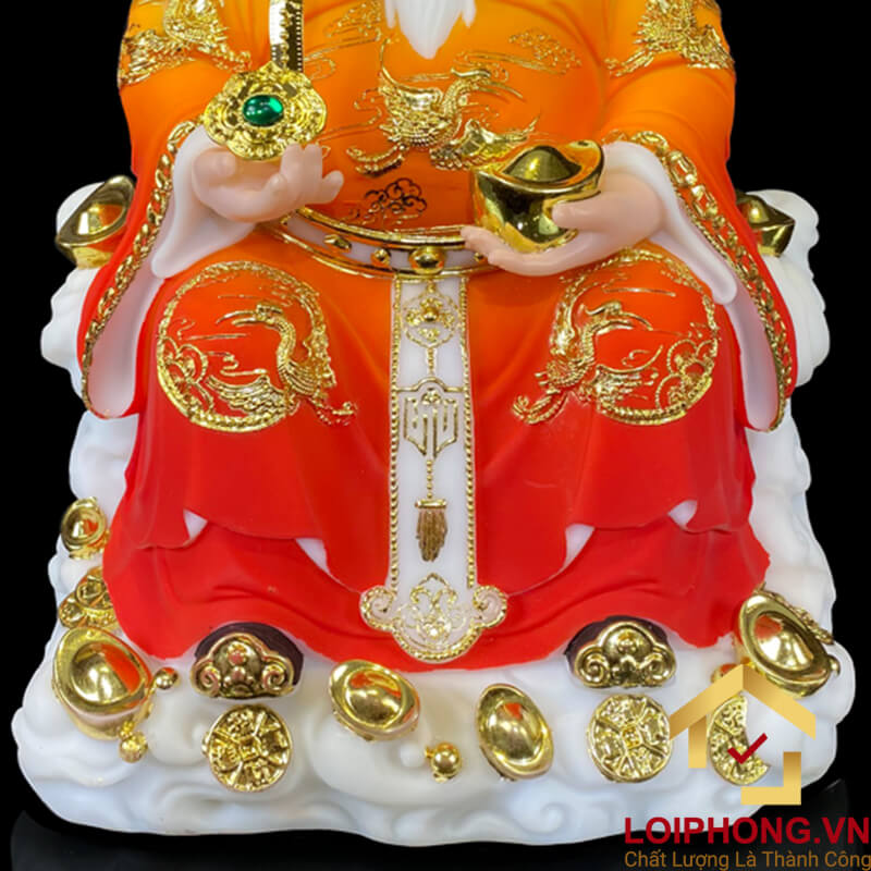 Tượng Thần Tài Thổ Địa trang phục màu đỏ cam viền vàng cao từ 20 – 40 cm
