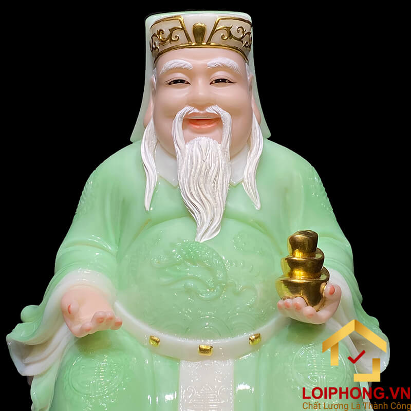 Tượng Thần Tài Thổ Địa trang phục màu xanh ngọc cao từ 20 – 40 cm