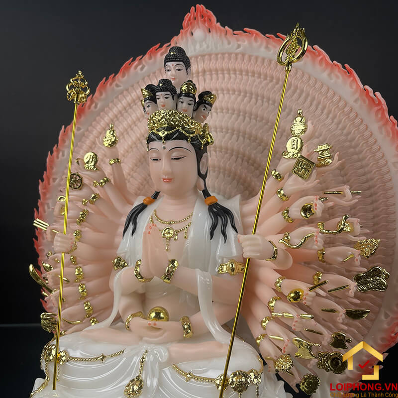 Tượng Phật Thiên Thủ Thiên Nhãn bằng bột đá áo trắng cao 30 - 40 - 48 cm