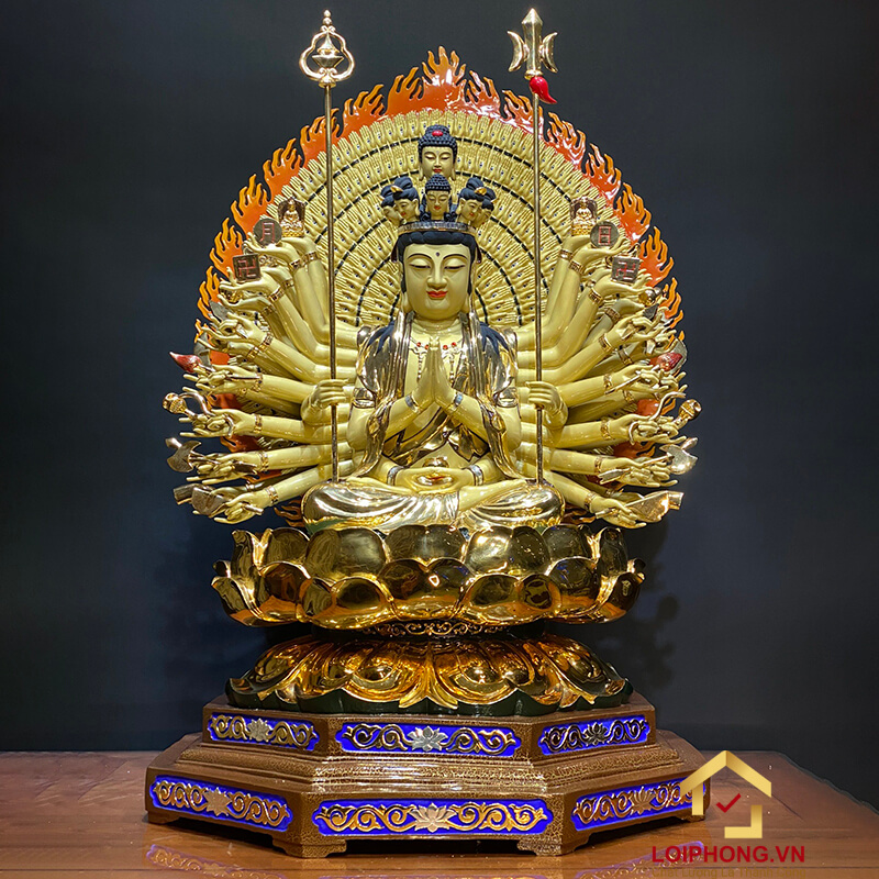 Tượng Thiên Thủ Thiên Nhãn Bằng Đồng Đài Loan Dát Vàng Cao Cấp cao 90cm